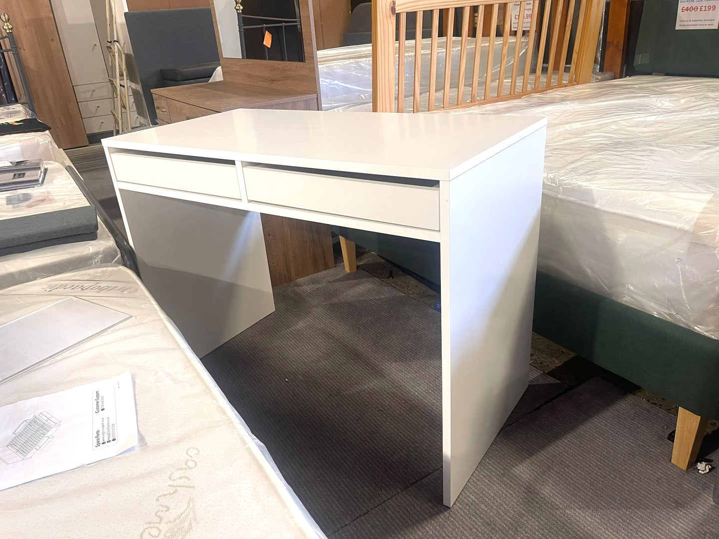 Assembled Pepper 2 Drawer Desk - White